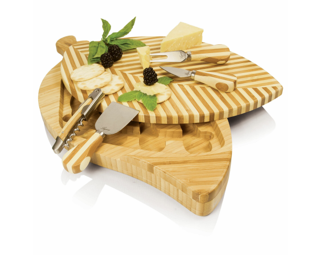 Leaf Swivel-Style Cheese/Cutting Board with Wine & Cheese Tools