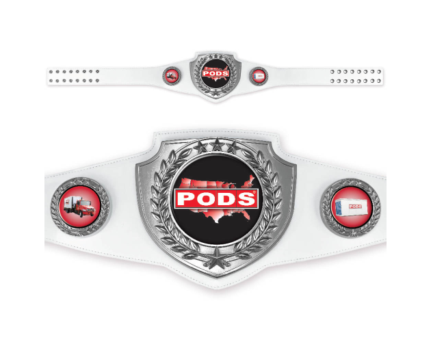 CHAMPIONSHIP AWARD BELT BRIGHT SILVER w WHITE LEATHER