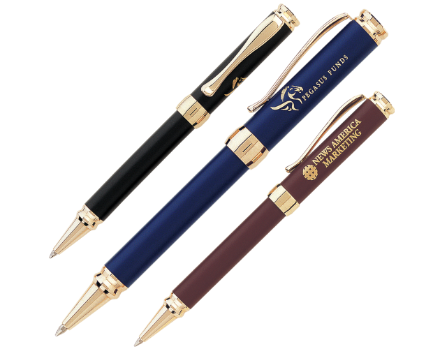 Click Action Brass Ballpoint Pen w/ Matte Lacquer Finish & Gold Plated Accents