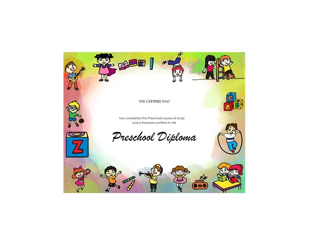 Color Printed Stock Child Diploma - Preschool Version