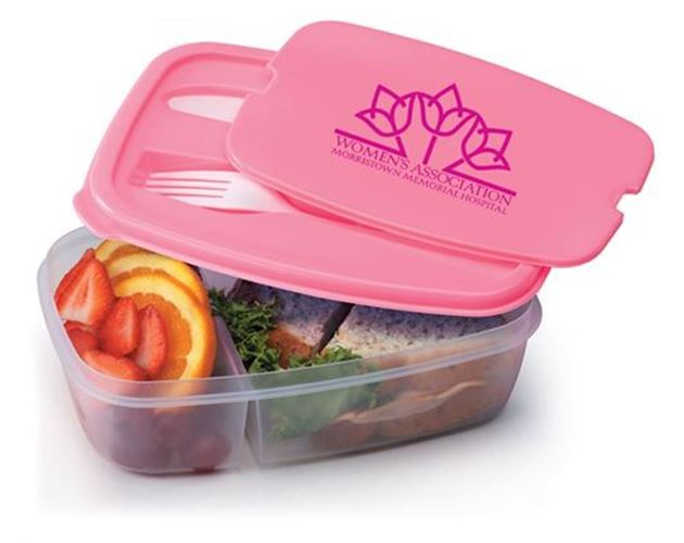 Pink 2-Section Food Container With Utensils - Personalization Available