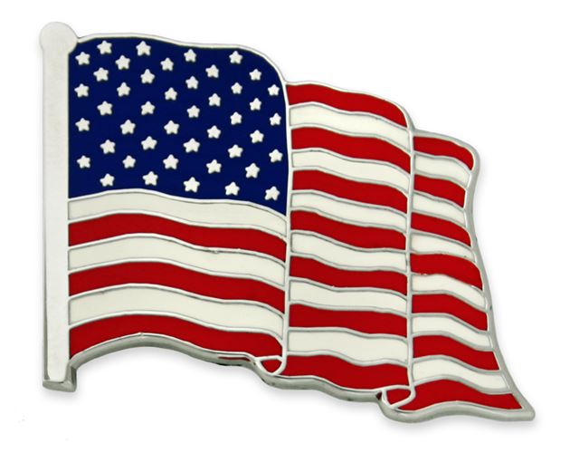 Waving American Flag Silver Pin - Made in the U.S.A.