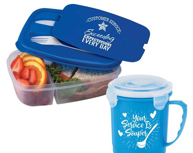 Customer Service 2-Section Food Container with Utensils & 24-oz. Soup Mug Gift Set Combo