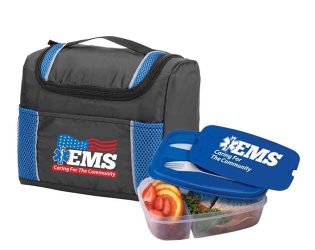 EMS: Caring For The Community Bayville Lunch/Cooler Bag & 2-Section Food Container With Utensils Com