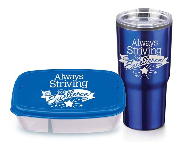 Always Striving For Excellence 2-Section Food Container with Utensils & Timber Insulated Stainless S