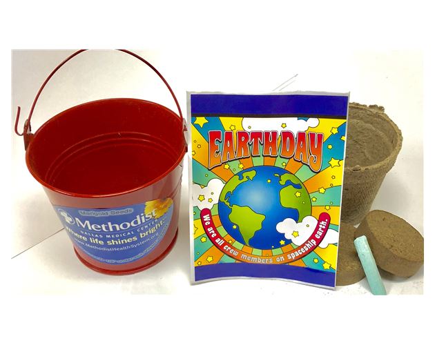 Earth Day Seed Packet in Red Metal Bucket Kit Garden Kit