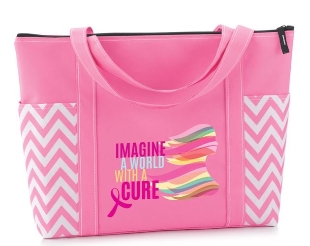 Imagine A World With A Cure Pink Chevron Tote