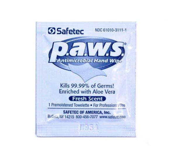 Personal Antimicrobial Wipes (P.A.W.S.) packet (Case of 400)