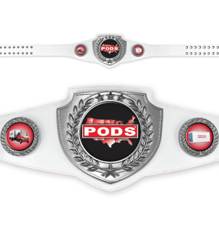 CHAMPIONSHIP AWARD BELT BRIGHT SILVER w WHITE LEATHER