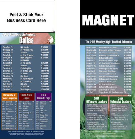 Dallas Pro Football Schedule Peel & Stick Magnet (3 1/2"x8 1/2")