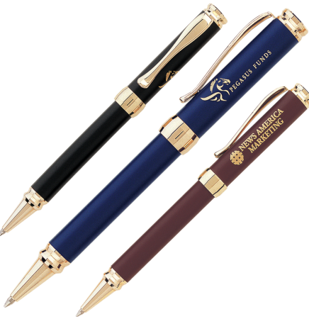 Click Action Brass Ballpoint Pen w/ Matte Lacquer Finish & Gold Plated Accents