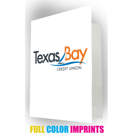 POCKET FOLDER w/ 3 Full Color Imprint Spaces, Glossy Finish & Business Card Slot