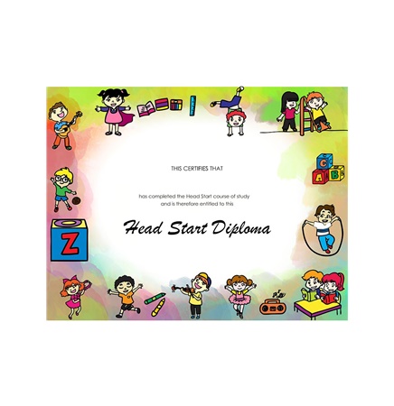 Color Printed Stock Child Diploma - Head Start Version