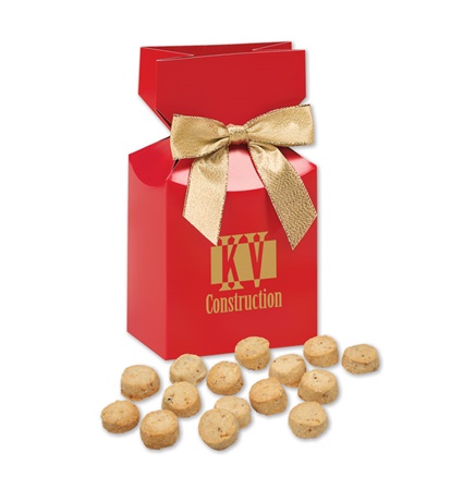 Gourmet Bite-Sized Butter Toffee Pecan Cookies in Red Premium Delights Gift Box