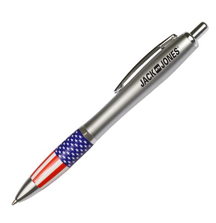Silver Barrel Ballpoint Pen w/ Patriotic Rubber Grip