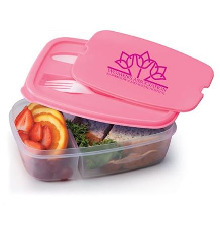 Pink 2-Section Food Container With Utensils - Personalization Available