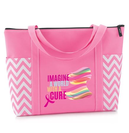 Imagine A World With A Cure Pink Chevron Tote