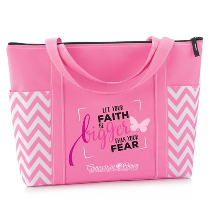 Let Your Faith Be Bigger Than Your Fear Pink Chevron Tote With Personalization