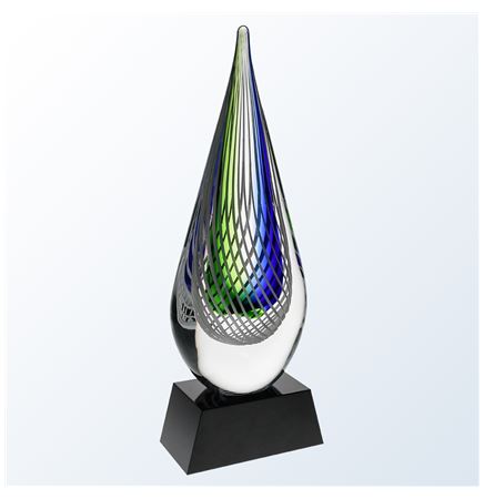 Blue Swirl Art Glass Award, 13"H